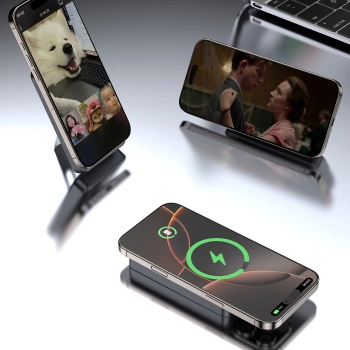  Powerbank K29 10000mAh MagSafe metalowa obudowa podstawka kable USB-C iPhone Lightning PD 20W - szary - zdj. dodatkowe 5