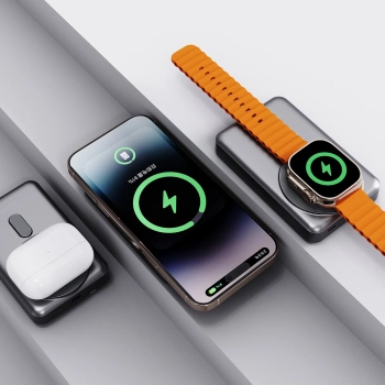  Powerbank K29 10000mAh MagSafe metalowa obudowa podstawka kable USB-C iPhone Lightning PD 20W - srebrny - zdj. dodatkowe 1