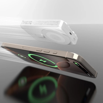  Powerbank K29 10000mAh MagSafe metalowa obudowa podstawka kable USB-C iPhone Lightning PD 20W - srebrny - zdj. dodatkowe 2