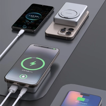  Powerbank K28 10000mAh z MagSafe z metalową obudową i podstawką PD 22.5W - srebrny - zdj. dodatkowe 9