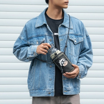  Torba turystyczna rowerowa na butelkę bidon z paskiem na ramię 1l - zielona - zdj. dodatkowe 8