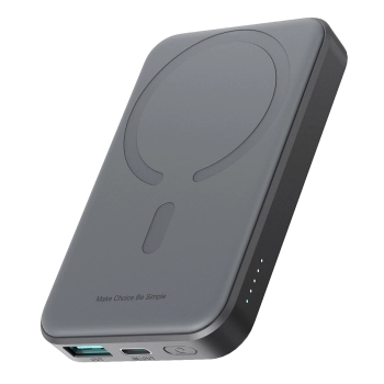 Powerbank indukcyjny 5000mAh USB-A USB-C 20W z kablem USB-C - czarny