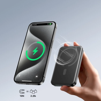  Powerbank indukcyjny 5000mAh USB-A USB-C 20W z kablem USB-C - czarny - zdj. dodatkowe 7