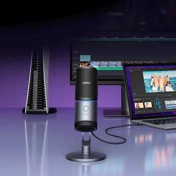  Mikrofon stojący na biurko USB-A RGB LED - srebrny - zdj. dodatkowe 1