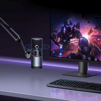  Mikrofon stojący na biurko USB-A RGB LED - srebrny - zdj. dodatkowe 3