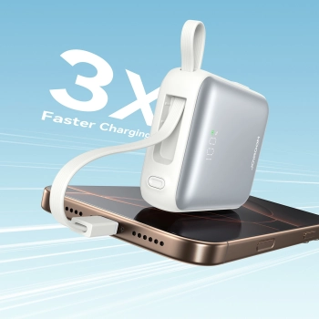  Powerbank 10000mAh 22.5W z wbudowanymi kablami USB-C Lightning - biały - zdj. dodatkowe 7