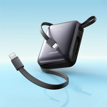  Powerbank 10000mAh 22.5W z wbudowanymi kablami USB-C Lightning - czarny - zdj. dodatkowe 8