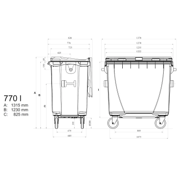  Bio kontener pojemnik na odpady BIO śmieci i odpadki spożywcze ATEST - brązowy 770L - zdj. dodatkowe 1