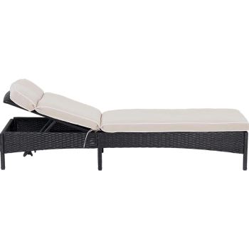  Leżak rattanowy z regulowanym oparciem tapicerką do 160 kg beżowy - zdj. dodatkowe 2