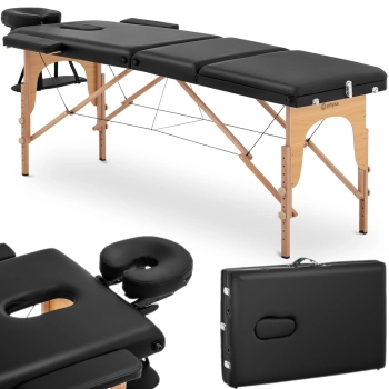 Stół łóżko do masażu składane szerokie z drewnianym stelażem DINAN BLACK - czarne