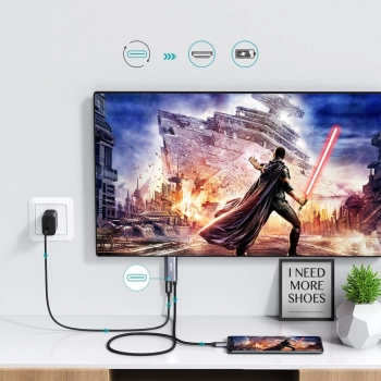  Przejściówka adapter USB Typ C - HDMI 4K + USB Typ C PD do MacBook PC 1.8m szary - zdj. dodatkowe 6