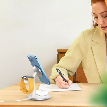  Ładowarka bezprzewodowa indukcyjna ze stojakiem do iPhone Apple Watch AirPods biały - zdj. dodatkowe 10