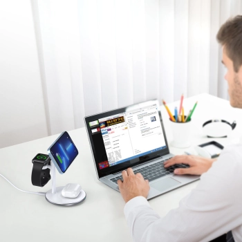  Ładowarka bezprzewodowa indukcyjna ze stojakiem do iPhone Apple Watch AirPods biały - zdj. dodatkowe 4