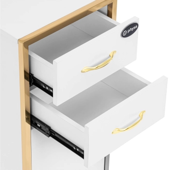  Szafka kosmetyczna fryzjerska 1 szafka 2 szuflady 30 x 35 x 80 cm - biało złota - zdj. dodatkowe 2