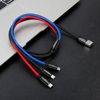  Wytrzymały przewód kabel 3w1 USB microUSB Iphone Lightning USB-C 3.5A 1.2M czarny - zdj. dodatkowe 7