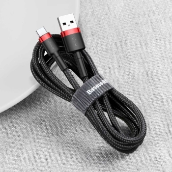  Wytrzymały nylonowy kabel przewód USB USB-C QC3.0 2A 3M czarno-czerwony - zdj. dodatkowe 3