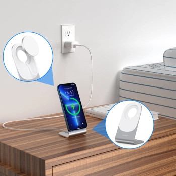  Ładowarka indukcyjna 15W Qi z MagSafe + stojak magnetyczny na telefon - biała - zdj. dodatkowe 7