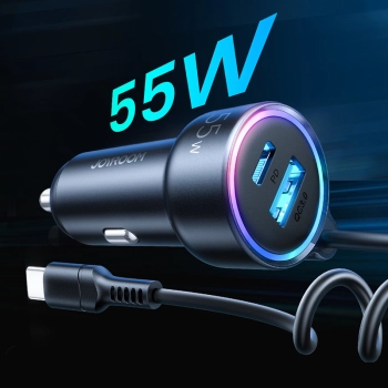  Szybka ładowarka samochodowa 3w1 z kablem USB-C 1.5m 55W czarny - zdj. dodatkowe 2