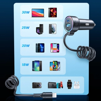  Szybka ładowarka samochodowa 3w1 z kablem USB-C 1.5m 55W czarny - zdj. dodatkowe 7