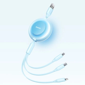  Kabel przewód 3w1 ze zwijaczem USB microUSB Apple USB-C 3.5A 1.1m błękitny - zdj. dodatkowe 10