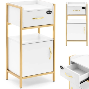 Szafka kosmetyczna fryzjerska 1 szafka 1 szuflada 38 x 32 x 82 cm - biało złota