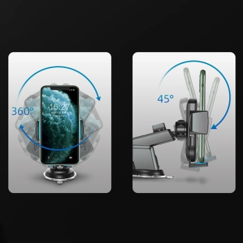  Uchwyt na telefon z teleskopowym wysuwanym ramieniem na deskę rozdzielczą i szybę czarny - zdj. dodatkowe 2