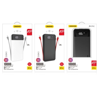  Powerbank 10000mAh 2A + kabel 3w1 Lightning USB-C micro USB 3A czarny - zdj. dodatkowe 2