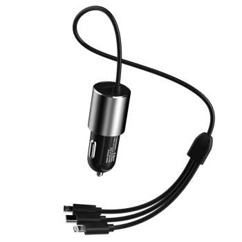  3w1 ładowarka samochodowa USB + wbudowany kabel Lightning USB-C micro USB czarny - zdj. dodatkowe 10