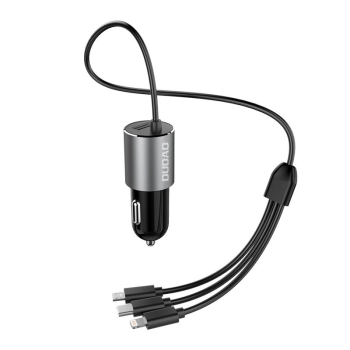  3w1 ładowarka samochodowa USB + wbudowany kabel Lightning USB-C micro USB czarny - zdj. dodatkowe 5