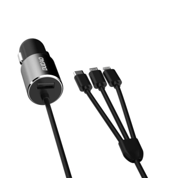  3w1 ładowarka samochodowa USB + wbudowany kabel Lightning USB-C micro USB czarny - zdj. dodatkowe 8