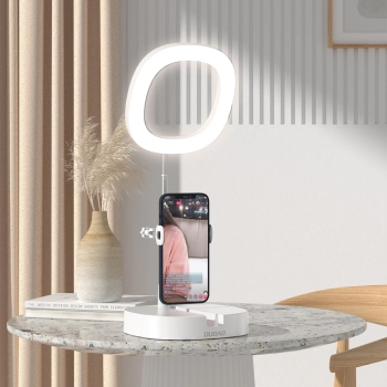  Zestaw statyw + lampa LED Ring Flash do nagrywania filmów YouTube TikTok biały - zdj. dodatkowe 2