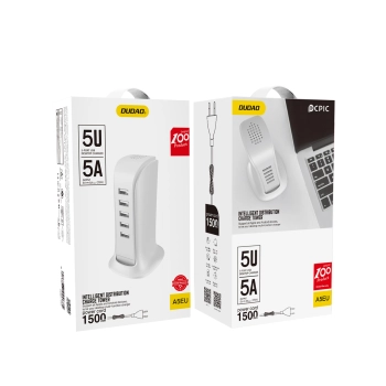  Ładowarka A5EU dla pięciu urządzeń 5x USB z wbudowanym kablem sieciowym biały - zdj. dodatkowe 1