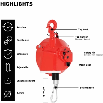  Balanser linkowy sprężynowy odciążnik do narzędzi 15 - 22 kg 1.5 m - zdj. dodatkowe 6