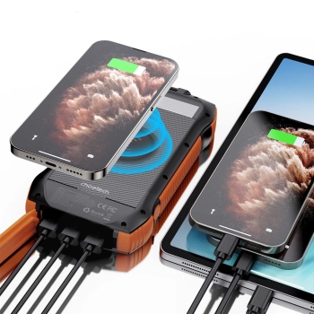  Powerbank solarny słoneczny indukcyjny 20000mAh PD QC Qi pomarańczowy - zdj. dodatkowe 8