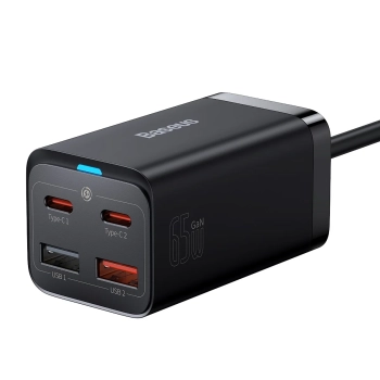  Szybka ładowarka sieciowa GaN3 Pro 2x USB-C / 2x USB 65W PD QC + kabel USB-C 1m czarny - zdj. dodatkowe 1