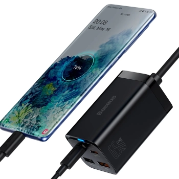  Szybka ładowarka sieciowa GaN3 Pro 2x USB-C / 2x USB 65W PD QC + kabel USB-C 1m czarny - zdj. dodatkowe 8