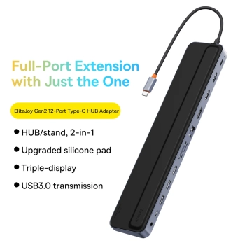  12w1 HUB podstawka pod notebooka USB-C USB-A DP HDMI SD TF RJ45 3.5mm jack PD 100W szary - zdj. dodatkowe 9