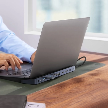  12w1 HUB podstawka pod notebooka USB-C USB-A DP HDMI SD TF RJ45 3.5mm jack PD 100W szary - zdj. dodatkowe 7