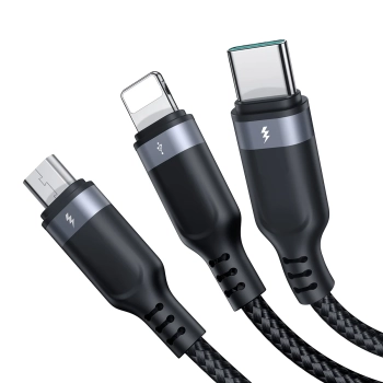  3w1 Kabel przewód USB Multi-Use Series do Lightning USB-C micro USB 30cm czarny - zdj. dodatkowe 2
