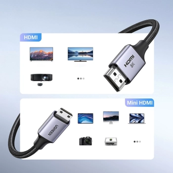  Kabel przewód przejściówka mini HDMI - HDMI 8K 2m szary - zdj. dodatkowe 4