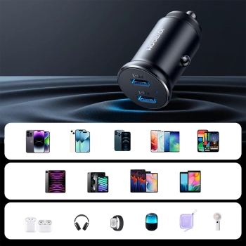  Mini ładowarka samochodowa do gniazda zapalniczki 30W 2x USB-C metalowa czarna - zdj. dodatkowe 10