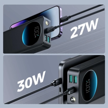  Powerbank z latarką 30W 20000mAh + kabel USB-A - USB-C 25cm czarny - zdj. dodatkowe 2