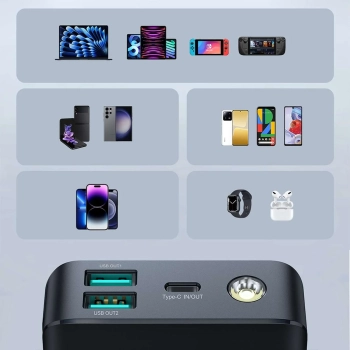  Powerbank z latarką 30W 20000mAh + kabel USB-A - USB-C 25cm czarny - zdj. dodatkowe 6