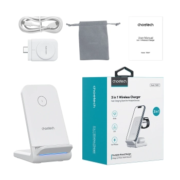  4w1 Stacja ładująca ładowarka indukcyjna Choetech T608 15W biała - zdj. dodatkowe 4