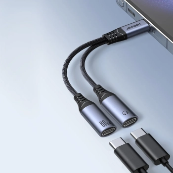  2w1 Adapter przejściówka ładowarka + słuchawki USB-C do 2x USB-C czarny - zdj. dodatkowe 1