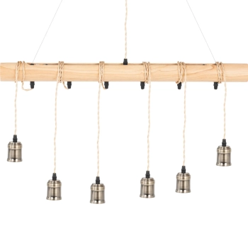  Lampa sufitowa wisząca LOFT 6 punktowa E27 - drewniana belka - zdj. dodatkowe 1