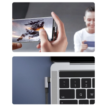  Kabel przewód kątowy USB-C w oplocie 480Mb/s 2m czarno szary - zdj. dodatkowe 4