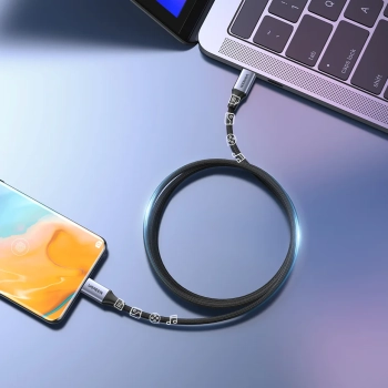  Kabel przewód USB-C PD w oplocie 240W 5A 480Mb/s 1m czarno szary - zdj. dodatkowe 2