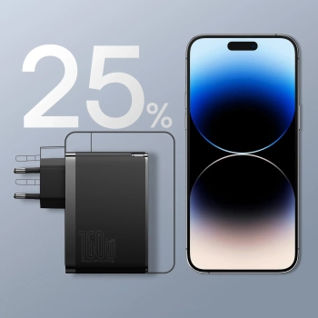  Ładowarka sieciowa PRO 160W GaN GaN5 2x USB-C / USB-A + kabel USB-C czarny - zdj. dodatkowe 9