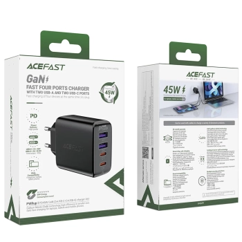  Ładowarka sieciowa PD 45W GaN z 4 portami 2x USB-C + 2x USB-A czarna - zdj. dodatkowe 4